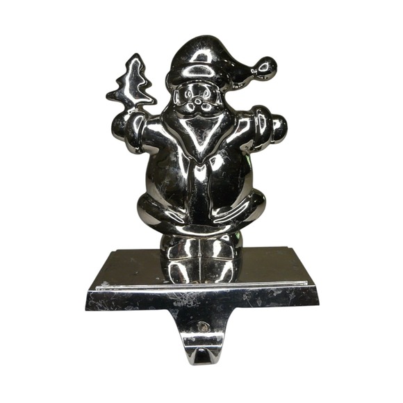 Santa Claus Stocking Holder‎ Hanger Silver Metal Weighted Christmas Tree 5x3x6 - Picture 1 of 9
